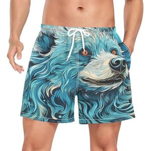 Wzzzsun Blue Tradition Luiaard Beer Heren Zwembroek Board Shorts Sneldrogende Trunk met Zakken, Leuke mode, L