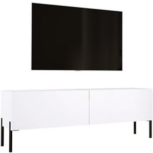 3E 3xE living.com TV-kast in mat wit met poten in zwart, A: B: 140 cm, H: 52 cm, D: 32 cm. TV-meubel, tv-tafel, tv-bank