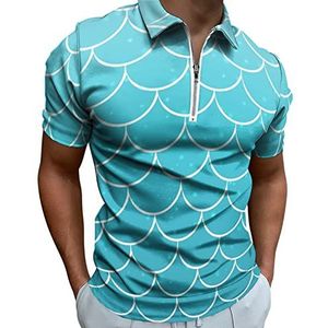 Blauwe Zeemeermin Scalsl Half Zip-up Polo Shirts Voor Mannen Slim Fit Korte Mouw T-shirt Sneldrogende Golf Tops Tees 5XL