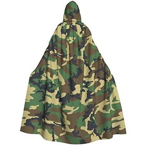 Bxzpzplj Groene militaire camouflageprint mantel met capuchon, lange mantel voor carnaval cosplay kostuums, carnaval verkleden cosplay, 185 cm