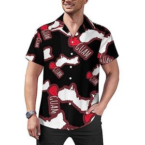 Love Heart Guam casual overhemden voor heren, korte mouwen, Cubaanse kraag, T-shirts, tops, Hawaiiaans T-shirt, XL