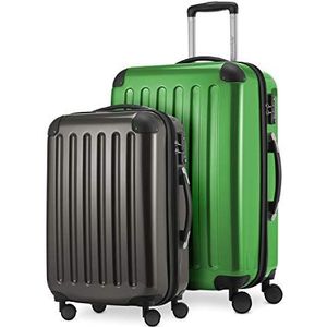 HAUPTSTADTKOFFER - Alex - 2-delige kofferset hardcase glanzend, middelgrote koffer 65 cm + handbagage 5 cm, 74 + 42 liter, TSA, metaalgroen-grafiet, Metaalgroen-grafiet, 65 cm, kofferset