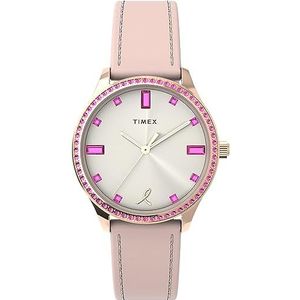 Timex Dames jurk horloge - roze band witte wijzerplaat rose goud-tone kast, roze, riem