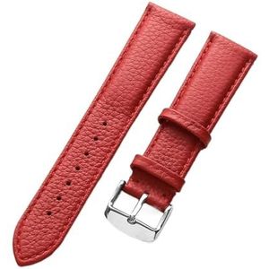 LQXHZ Lederen Band Dames Zacht Leer Lychee Graan Koeienhuid Horlogeband Heren Waterdicht 14 16 18 Mm Horlogeketting Accessoires (Color : Red, Size : 21mm)
