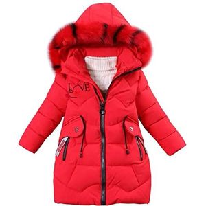 SXSHUN Winterjas voor meisjes, met afneembare bontcapuchon, kinderwinterjas, koudebescherming, warm, verdikt donsjack, donsjas, parka.., rood, 146 cm