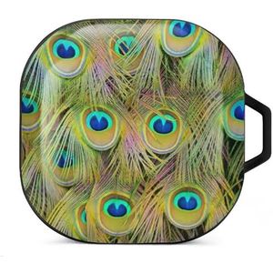 The Tailfeathers of A Male Peacock Earbuds Case Compatibel met Samsung Hard Shell Beschermhoes Zwart Stijl