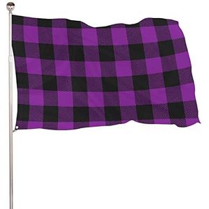Paarse geruite geruite grappige vlaggen banner met messing doorvoertules voor buiten binnen tuin 35x59 inch