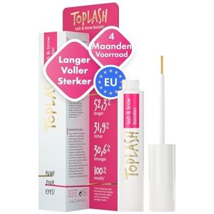 TOPLASH Wimpergroeiserum - Innovatief wimper- en wenkbrauwgroeiserum voor langere, dikkere, vollere wenkbrauwen en wimperversterking - Natuurlijk, dierproefvrij en hypoallergeen - 0.10 fl.oz.