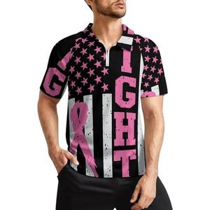 Vecht roze lint VS vlag heren golf poloshirts klassieke pasvorm korte mouw T-shirt gedrukt casual sportkleding top XL