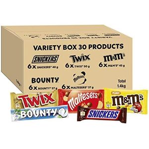 M&M's, Snickers & More, gemengde chocoladereep verscheidenheid bulkdoos, chocoladegeschenk, 30 repen, 1,4 kg