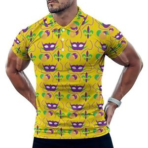 Mardi Gras carnaval masker veren kralen grappig heren poloshirt korte mouwen T-shirts klassieke tops voor golf tennis workout