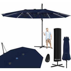 KESSER® Dubbele Parasol 4,6m x 2,7m | Zweefparasol inclusief beschermhoes & Windscherm met zwengel en standaard | Kantelbaare Parasol aluminium 360° draaibaar & Waterafstotend Marineblauw