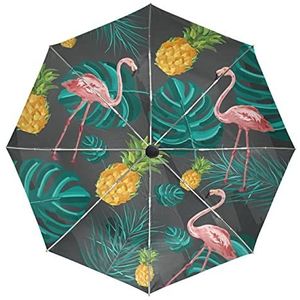 Ananas Tropische Flamingo Vogel Paraplu Automatisch Opvouwbaar Auto Open Sluiten Paraplu's Winddicht UV-bescherming voor Mannen Vrouwen Kinderen