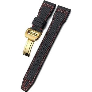 INSTR Geweven Nylon Horlogebandje Horlogebanden Fit Voor IWC Pilot Mark Portugieser Portofino Armband Met Vouw Gesp 20mm 21mm 22mm (Color : Black red gold, Size : 22mm)