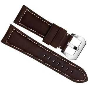 dayeer Echt Koeienhuid Lederen Horlogeband voor Panerai PAM111 441 Retro Man Horlogeband Polsband 20mm 22mm 24mm (Color : Dark Brown Silver, Size : 24mm)