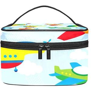Vliegtuig patroon make-up organizer tas, reismake-up tas organizer case draagbare cosmetische tas voor vrouwen en meisjes toiletartikelen, Meerkleurig, 22.5x15x13.8cm/8.9x5.9x5.4in