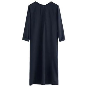 Hgvcfcv Mannen Knop Kimono Midden Gewaad Saoedische Moslim Man Shirt Stand Kraag Islamitische Arabische Kaftan Mannen Abayas, Donkerblauw, XL