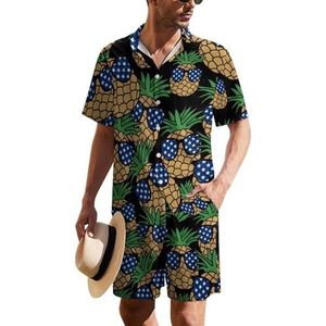 Amerikaanse vlag ananas heren Hawaiiaanse pak set 2-delig strand outfit korte mouw shirt en shorts bijpassende set