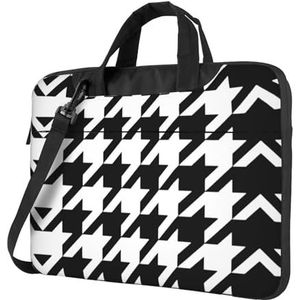 SSIMOO Hondenpoot patroon stijlvolle en lichtgewicht laptop messenger tas, handtas, aktetas, perfect voor zakenreizen, Houndstooth Zwart, 15.6 inch