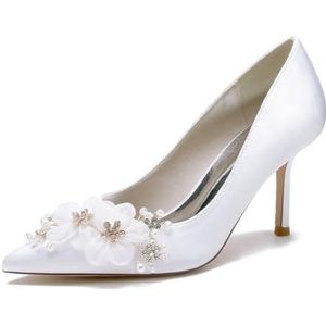 EICOFF Dames Hoge Hakken Jurk Pomps Schoenen Puntige Teen Stiletto Hak Strass Kant Bloem Slip-op Bruiloft Bruid Avondfeest Promschoenen,Wit,36 EU
