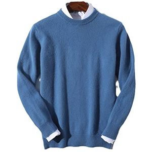 100% Cashmere Trui Heren Trui Dagelijks Warm All-Match Gebreide Trui Jersey, Blauw, XL