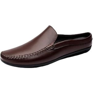 Herenloafers Ronde neus Effen kleur Kunstleer Halve loafers Schoenen Flexibele comfortabele antislip Klassieke instappers (Color : Brown, Size : 45 EU)