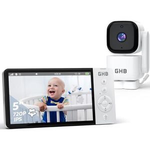 GHB Babyfoon camera 5 inch babycamera bewakingscamera 350° draaibaar 5000mAh 720P HD modus VOX nachtzicht temperatuursensor 8 slaapliedjes