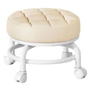 JMORCO Pedicure Stoel 360 Graden Roterende Rollende Kruk PU Lederen Multifunctionele Heavy Duty Lage Seat Waterdichte Ronde Kruk Met Wiel (Beige)