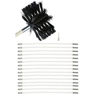 Schoorsteenreinigingsborstelset Met Flexibele Staven + Borstelkop + Lange Houten Borstel + Opbergtas, Reinigingsgereedschap For Rookkanalen/open Schoorsteenreinigingsset(15 Rods,410mm)