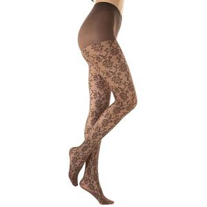 Gi&Gi Damespanty Fantasie, van netstof, 40 denier met inzetstuk van katoen, met vrolijk patroon, all-over-bloemen, nr. 1607, Donker bruin, L/XL