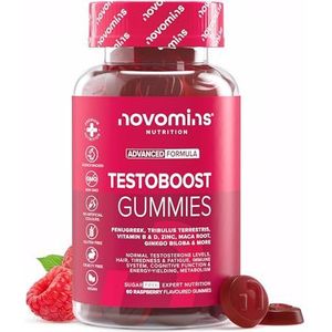 Testosteron Booster Gummies - 1 Maand Voorraad - Testosteron Supplementen voor Mannen - Maca Wortel, Tribulus Terrestris, Vitamine D & Zink - Testosteron Booster Supplementen - 60 Gummies - Novomins