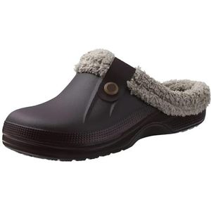 Winter Klompen Slippers Mannen Waterdichte Tuinschoenen Thuis Bont Klompen Zachte Pluche Slippers Slaapkamer Fuzzy Schoenen Indoor Outdoor, donkerbruin, 37-38(9-9.2 inch)