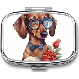 Dog is Reading A Book Pill Organizer Square Medicine Case met Spiegel Dagelijkse Pillendozen voor Portemonnee Mini Medicijnopslag Container Doos Compacte Pillenhouder voor Vitaminen