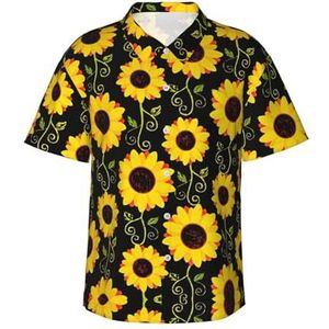 ERSDWRE Leuke zonnebloemprint heren korte mouwen button-down shirts casual zomer strand shirts Hawaiiaanse shirt voor mannen, Zwart, M
