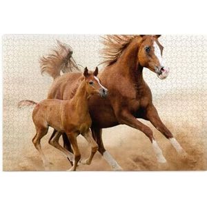 Paardenpuppy's twee racen, puzzel 1000 stukjes houten puzzel familiespel wanddecoratie