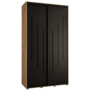 MEBLE KRYSPOL Davos 12 140 Kledingkast met twee schuifdeuren voor slaapkamer - moderne opbergkast, kledingroede en planken - 235,2x140x60 cm - Artisan Black Zwart