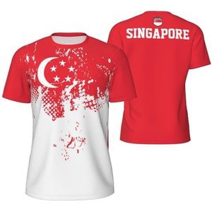 Sport T-Shirt Vintage Singapore Vlag Graan Tees 3D Gedrukt voor Fitness Running Voetbal, Meerkleurig, S