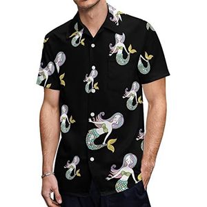 Zeemeermin Hawaïaanse shirts voor heren, casual overhemd met korte mouwen, knoopsluiting, vakantie, strandshirts, L