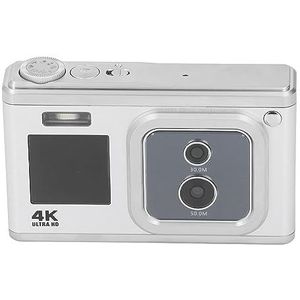 4K HD Dual Cam Digitale Camera met 50 MP Beelden, 16x Zoom, Dubbele IPS-schermen, Autofocus voor Het Vastleggen van Heldere en Levendige Momenten (Zilver)