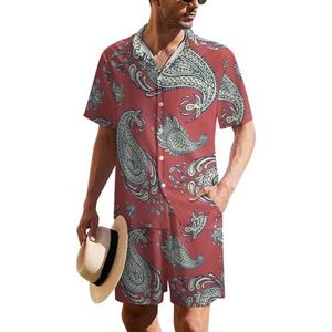 Retro Paisley Hawaïaans pak voor heren, set van 2 stuks, strandoutfit, shirt met korte mouwen en shorts, bijpassende set