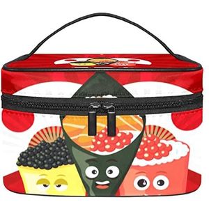 Rode Cartoon Sushi Fan Torii Make-up Organizer Bag, Reizen Make-up Tas Organizer Case Draagbare Cosmetische Tas voor Vrouwen en Meisjes Toiletartikelen, Meerkleurig, 22.5x15x13.8cm/8.9x5.9x5.4in
