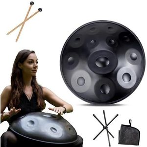 Handpan instrument - 432Hz/440Hz 9/10/ 12 Noten - 55cm Steel Tongue Drum - Hand Pan Drum met Drumhouder voor Klankgenezing (Size : 432Hz, Color : BLACK_12 NOTES)