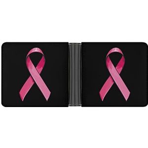 Roze Satijn Lint Mannen Lederen Portemonnee Minimalistische Blokkerende Bifold Portefeuilles Slanke Portemonnee Met 6 Creditcard