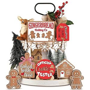 Kerst gelaagd dienblad decor | Sneeuwvlok Gingerbread Man Kerst Tray Decoratie Sets,Boerderij Rustiek Gelaagd Dienblad Winter Peperkoek Decor voor Kerst Home Party