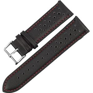 Chlikeyi Horlogebandje van echt poreus leer, ademend, 18-24 mm, handgemaakt, horlogeband, reservebandjes, lijn zwart-rood, 18 mm, strepen