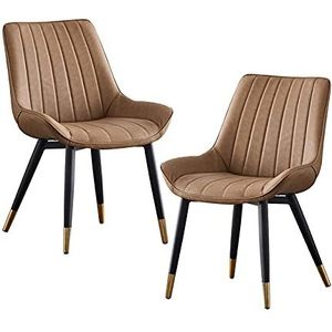 GEIRONV Set van 2 Dining Chair Side stoelen, 46 × 53 × 83cm ergonomische rugleuningen lederen keuken stoelen coffeeshops Leisure Chair Eetstoelen (Color : Camel)