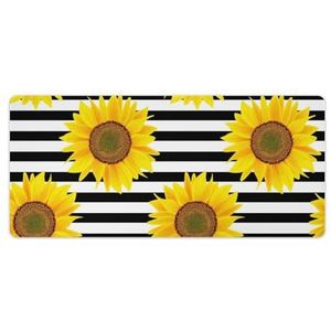 Zonnebloemen Wit Gestreepte Mode Bureau Muismat Antislip Gaming Muismat Accessoires Decor 40x90cm