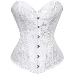 LNNXSZ Korset top voor vrouwen vrouwen korset met bandjes zwart overbuste korset grote maat bloemen jacquard korset rits top steampunk korset bustier top, 8075 Wit, S