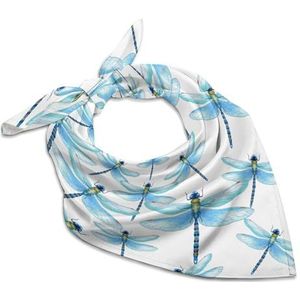 Blauwe libelle dames vierkante zijden gevoel sjaal halsdoek bandana hoofdsjaals zonnebrandcrème sjaal wrap 63,5 cm x 63,5 cm
