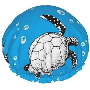 Douchemuts, Handgetekende zeeschildpadden met dier onderwater dubbele waterdichte badmuts, elastische herbruikbare douchemuts, badmutsen slaapmutsje